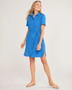 Pendleton WOMEN'S CHARLOTTE LINEN SHIRT DRESS BLUE CHECK New