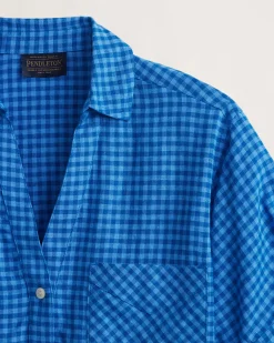 Pendleton WOMEN'S CHARLOTTE LINEN SHIRT DRESS BLUE CHECK New