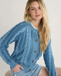 Pendleton WOMEN'S COTTON CABLE CARDIGAN DUSTY BLUE Best