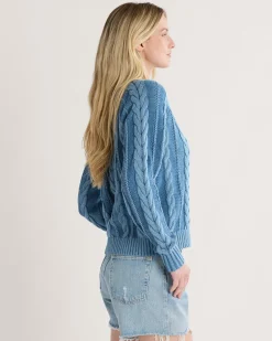 Pendleton WOMEN'S COTTON CABLE CARDIGAN DUSTY BLUE Best