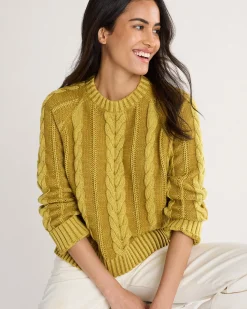 Pendleton WOMEN'S COTTON CABLE SWEATER GOLD Sale