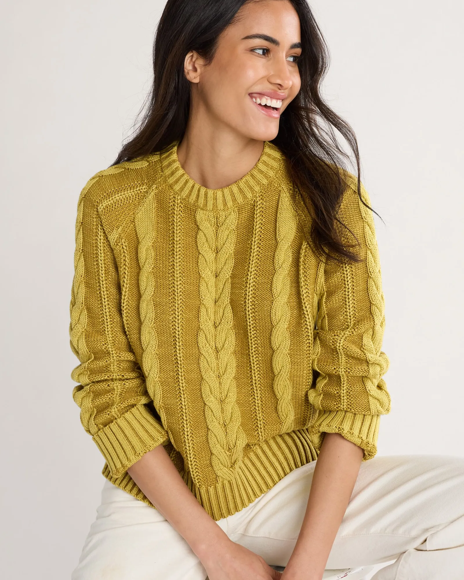 Pendleton WOMEN'S COTTON CABLE SWEATER GOLD Sale