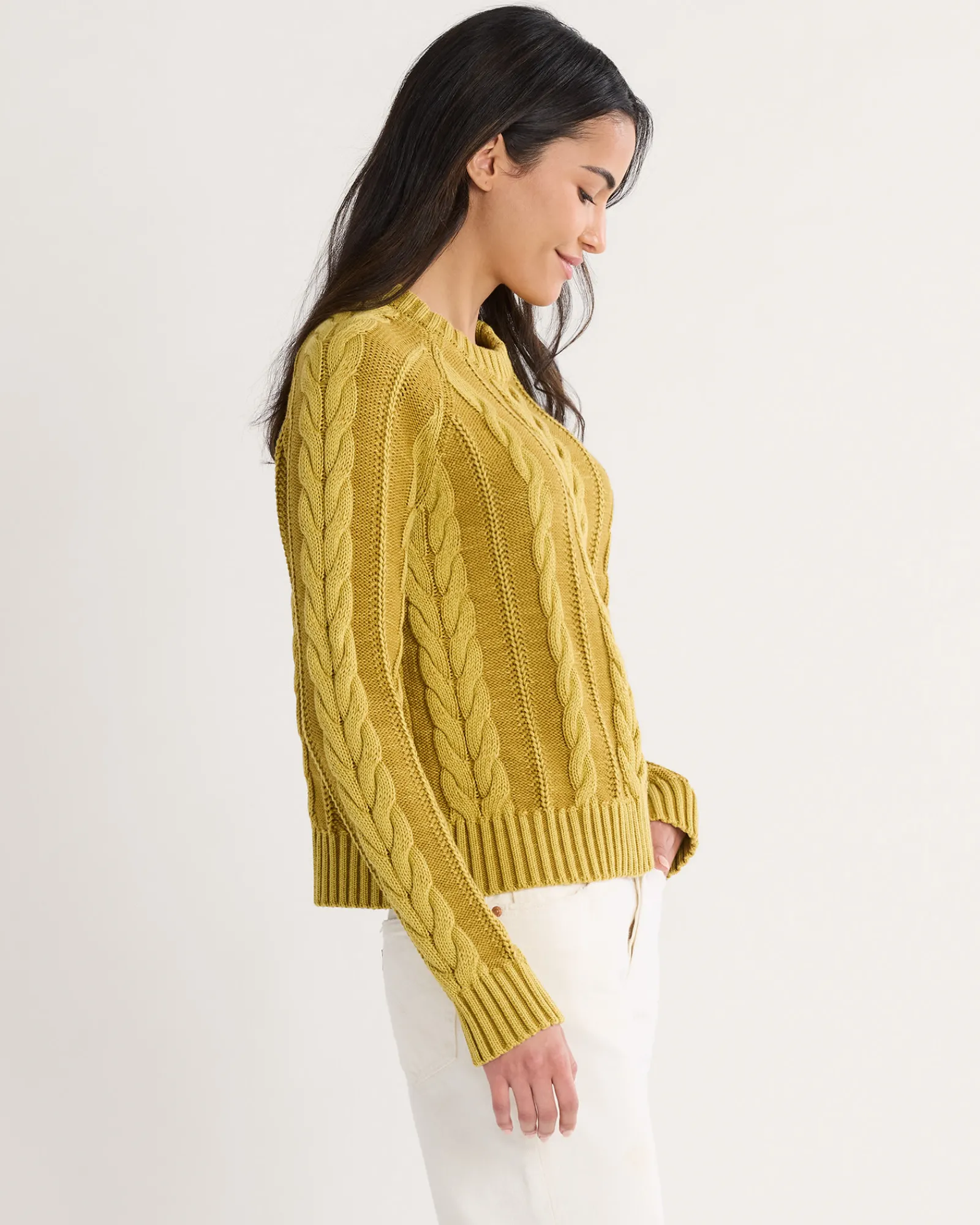 Pendleton WOMEN'S COTTON CABLE SWEATER GOLD Sale