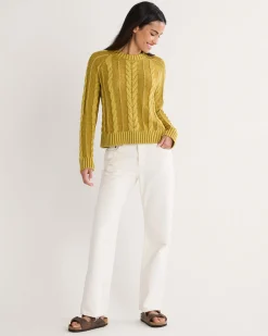 Pendleton WOMEN'S COTTON CABLE SWEATER GOLD Sale