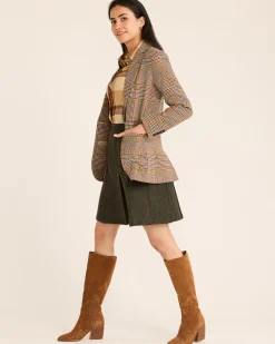 Pendleton WOMEN'S DAVIS GLEN PLAID WOOL BLAZER TAN/BROWN Clearance