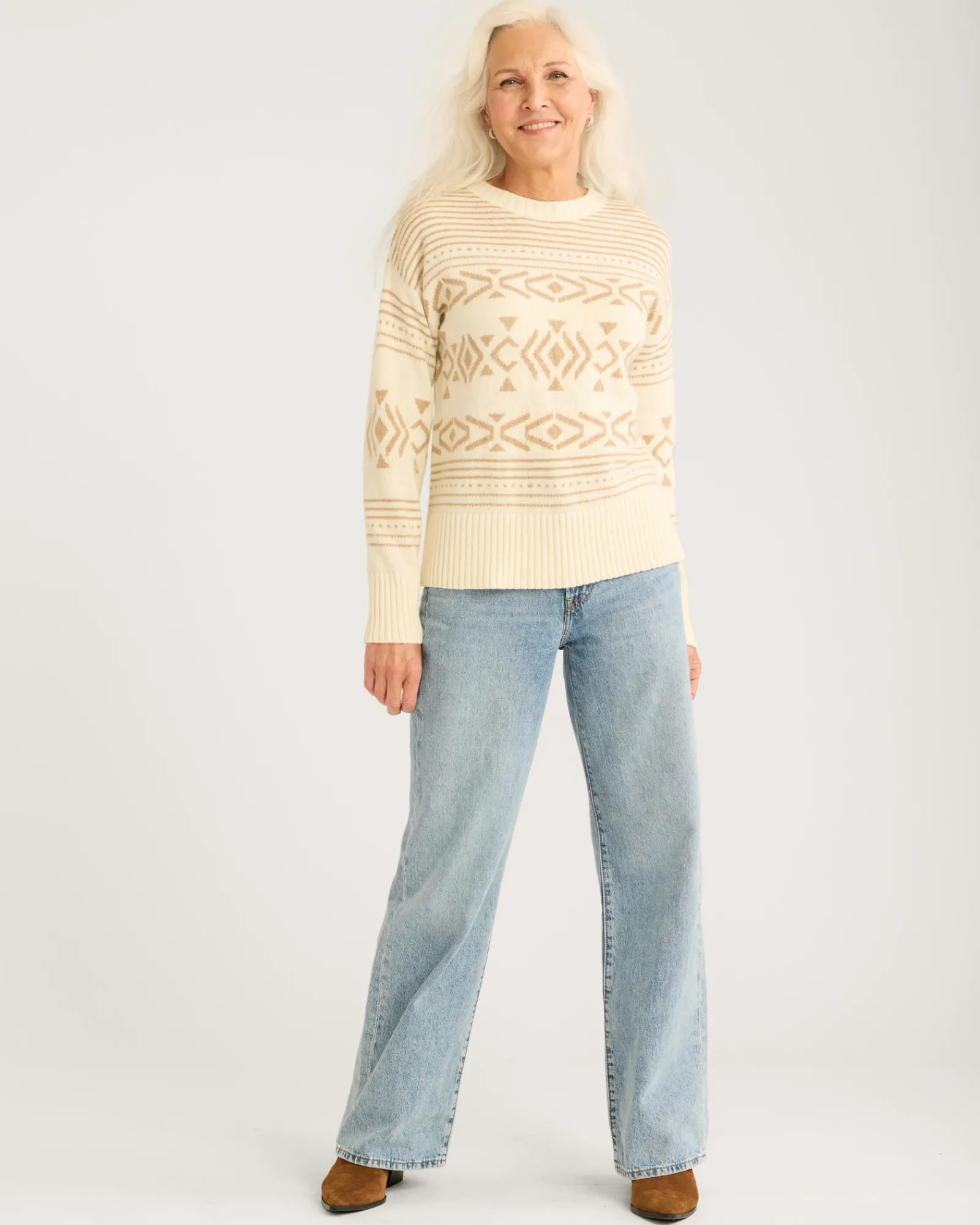 Pendleton WOMEN'S DISCOVERY ALPACA/MERINO SWEATER IVORY MULTI Hot