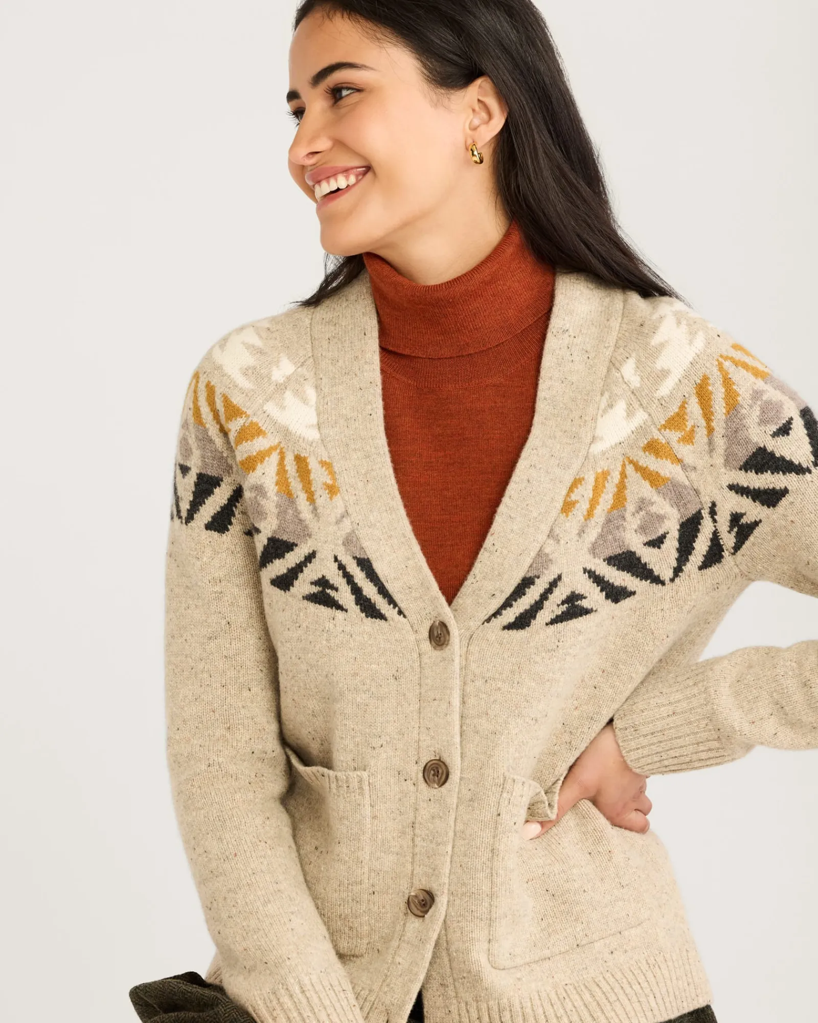 Pendleton WOMEN'S FAIR ISLE MERINO CARDIGAN OATMEAL MULTI New