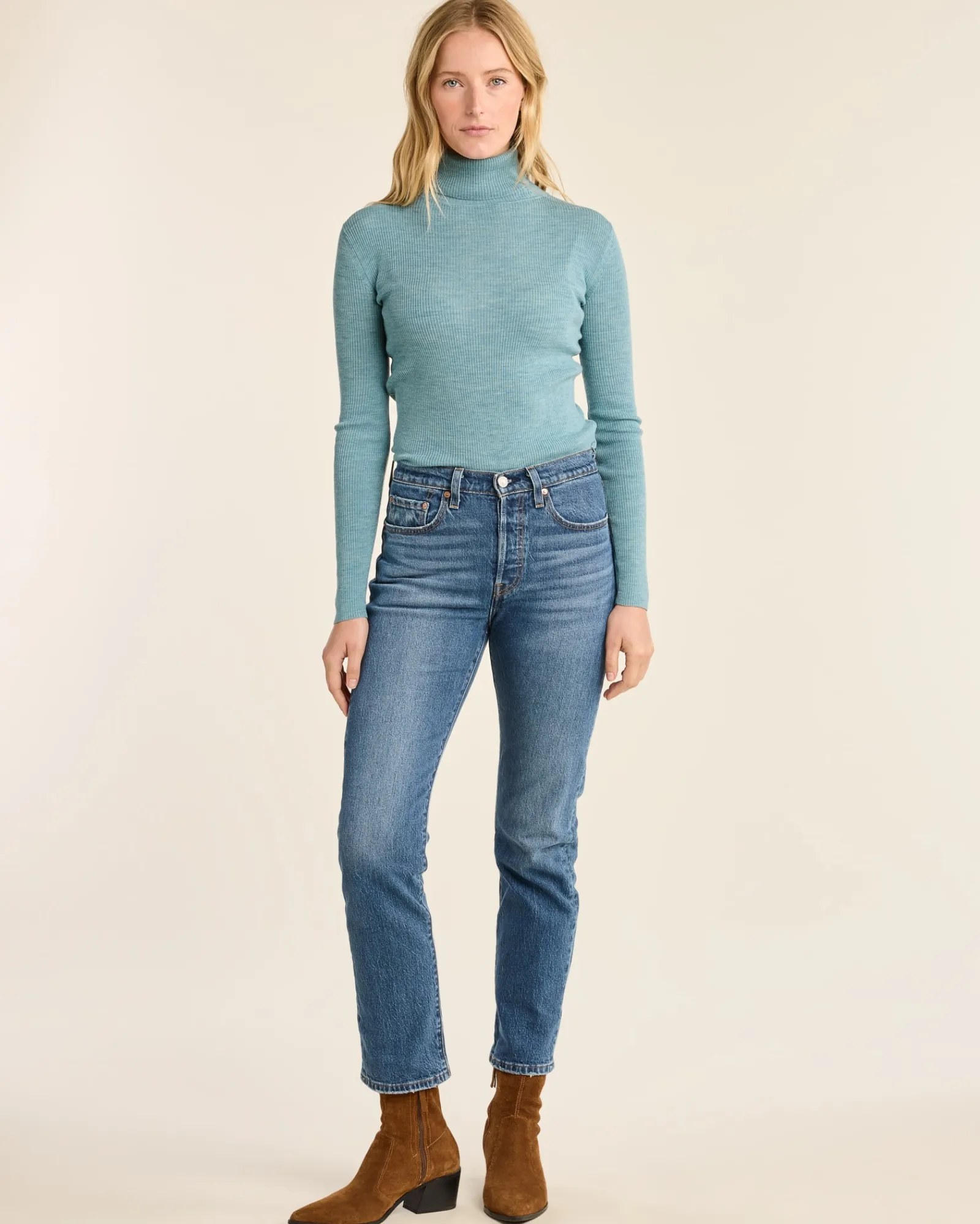 Pendleton WOMEN'S FITTED MERINO TURTLENECK ATLANTIC BLUE HEATHER Outlet