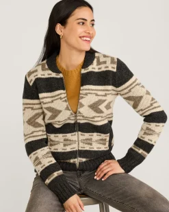 Pendleton WOMEN'S GRAPHIC SHETLAND COLLECTION ZIP CARDIGAN OXFORD GREY MULTI New