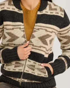 Pendleton WOMEN'S GRAPHIC SHETLAND COLLECTION ZIP CARDIGAN OXFORD GREY MULTI New