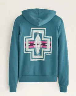 Pendleton WOMEN'S HARDING GRAPHIC ZIP HOODIE DEEP TEAL HEATHER New