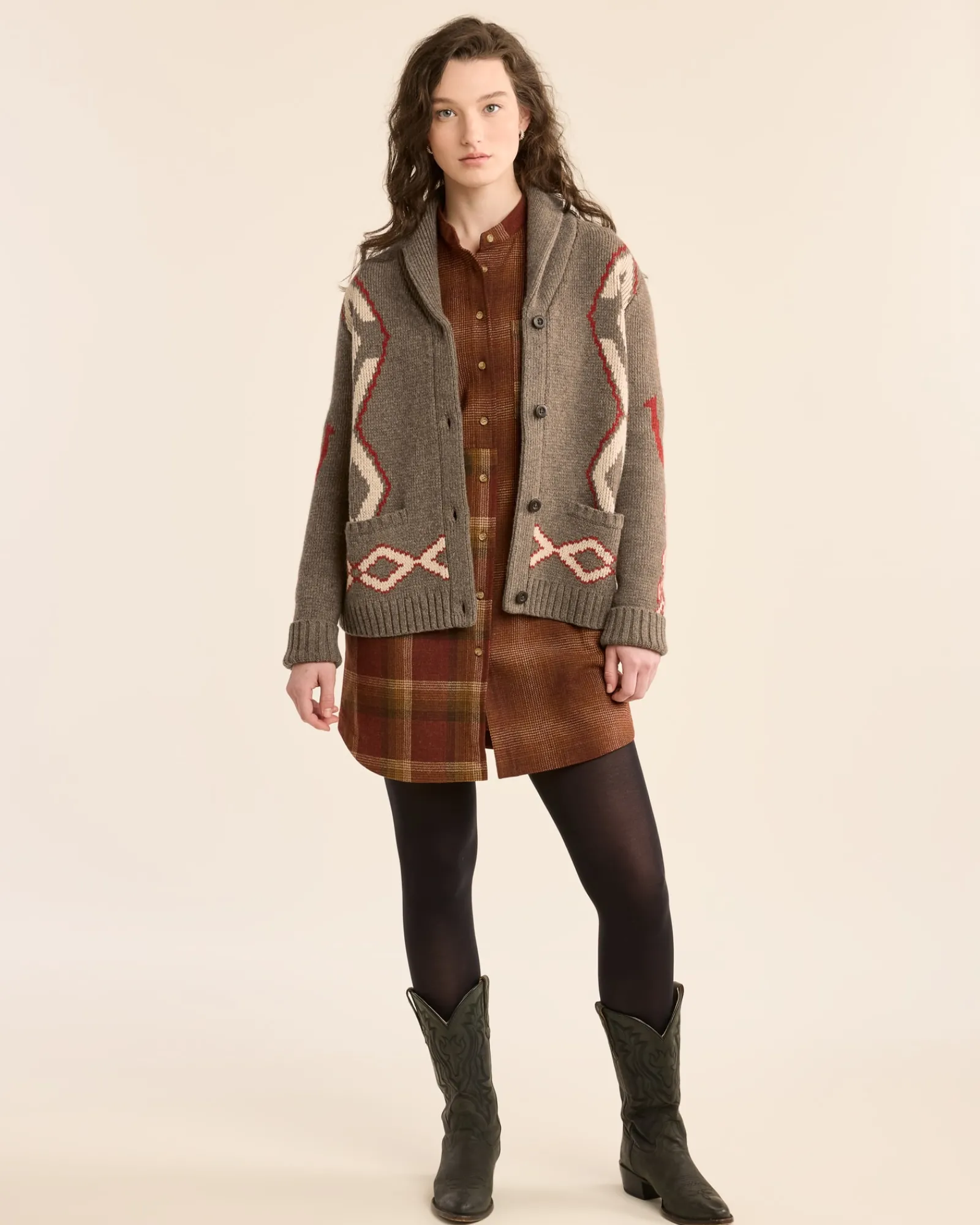 Pendleton WOMEN'S HERITAGE LAMBSWOOL CARDIGAN BROWN MIX MULTI Fashion