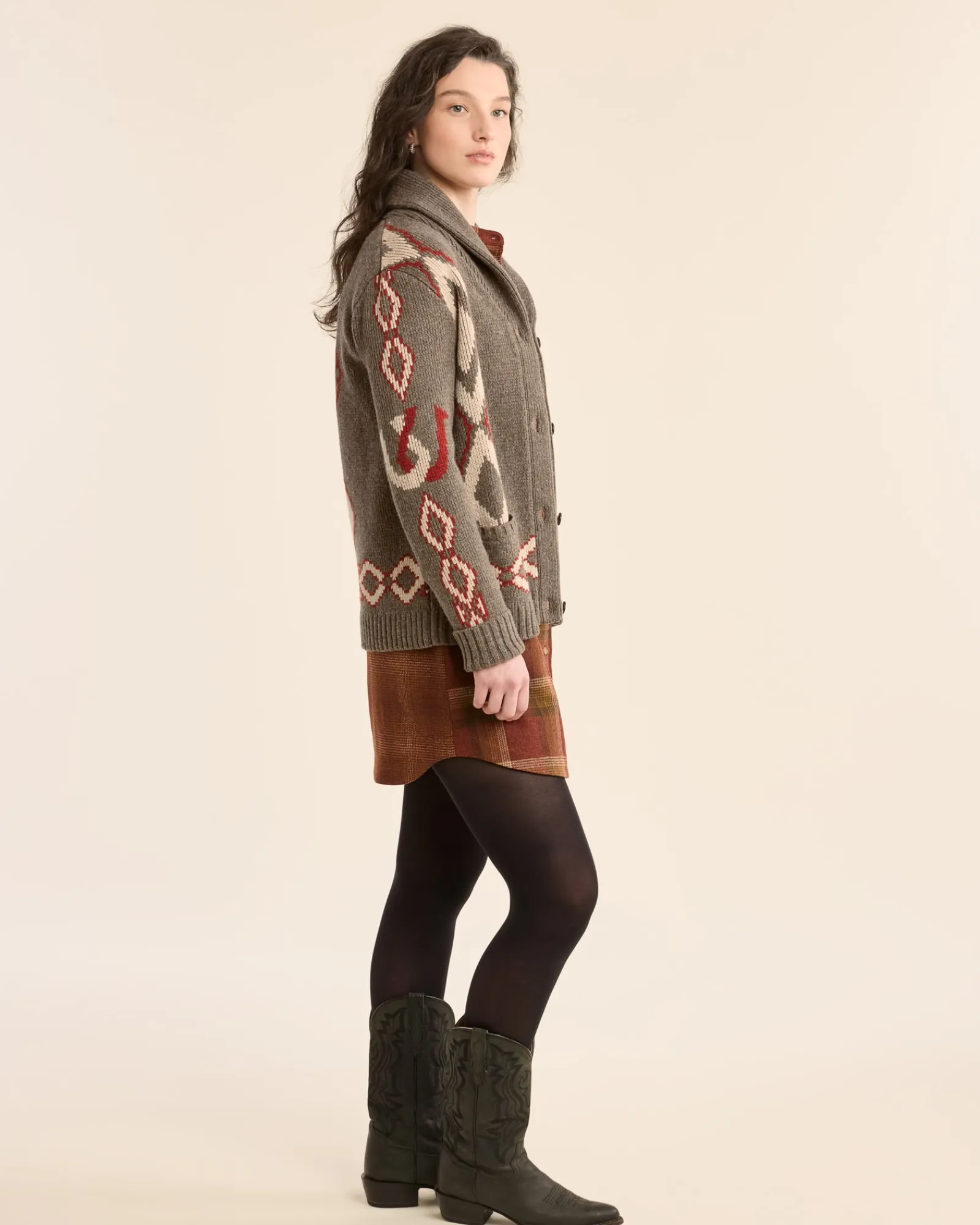 Pendleton WOMEN'S HERITAGE LAMBSWOOL CARDIGAN BROWN MIX MULTI Fashion