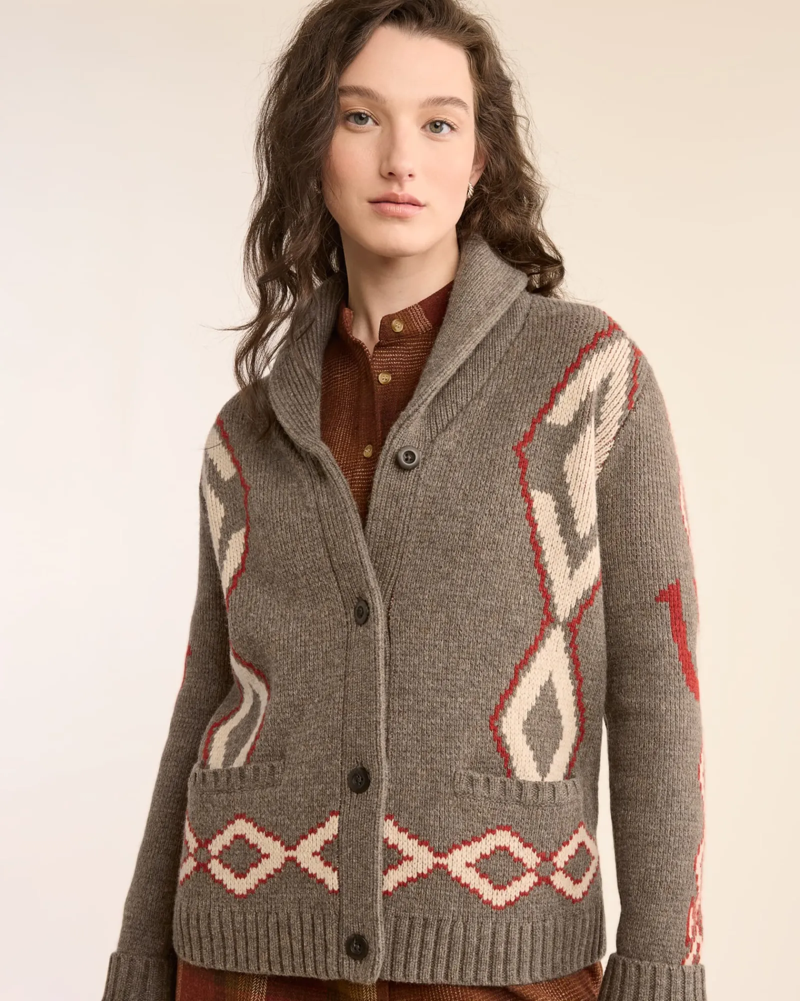 Pendleton WOMEN'S HERITAGE LAMBSWOOL CARDIGAN BROWN MIX MULTI Fashion