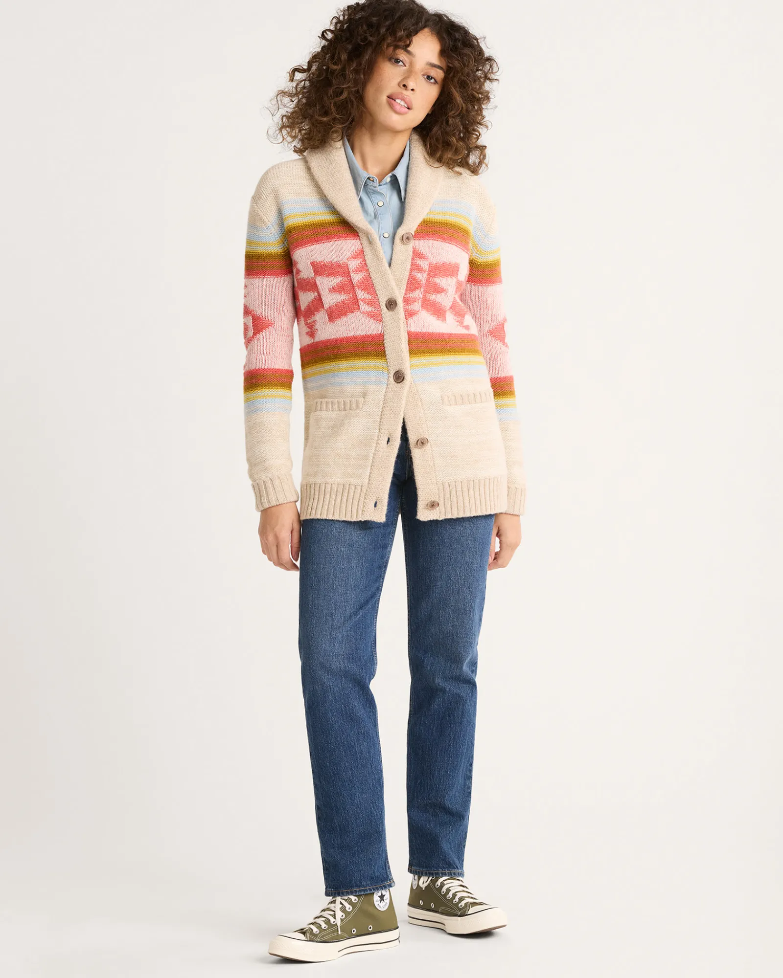 Pendleton WOMEN'S HERITAGE WOOL CARDIGAN TAN/ORANGE MULTI Discount
