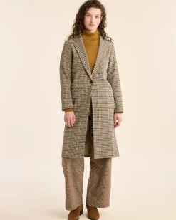 Pendleton WOMEN'S HUDSON LONG WOOL COAT TAN/BROWN CHECK Outlet