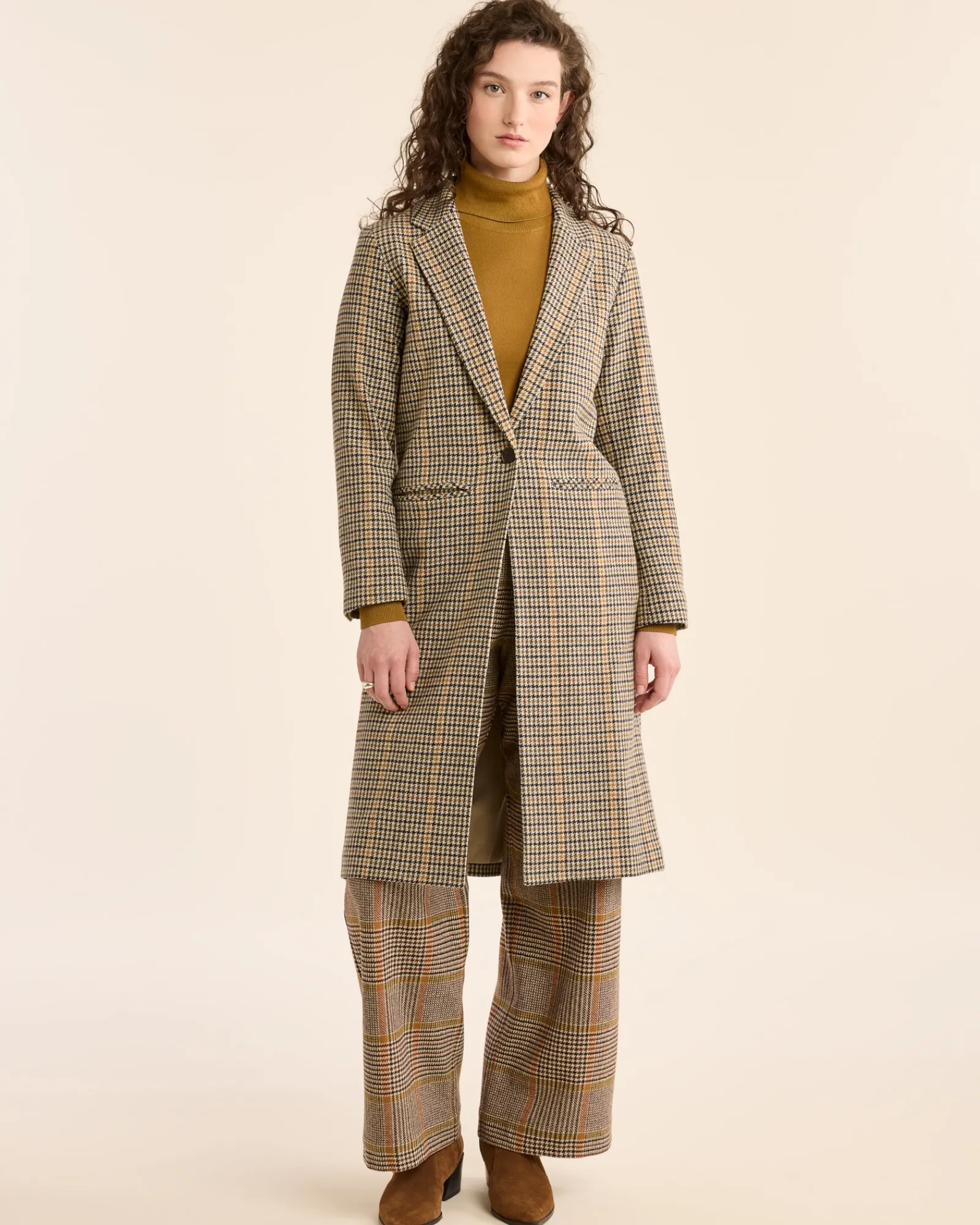 Pendleton WOMEN'S HUDSON LONG WOOL COAT TAN/BROWN CHECK Outlet