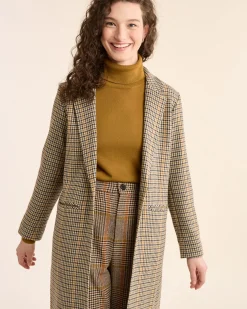 Pendleton WOMEN'S HUDSON LONG WOOL COAT TAN/BROWN CHECK Outlet