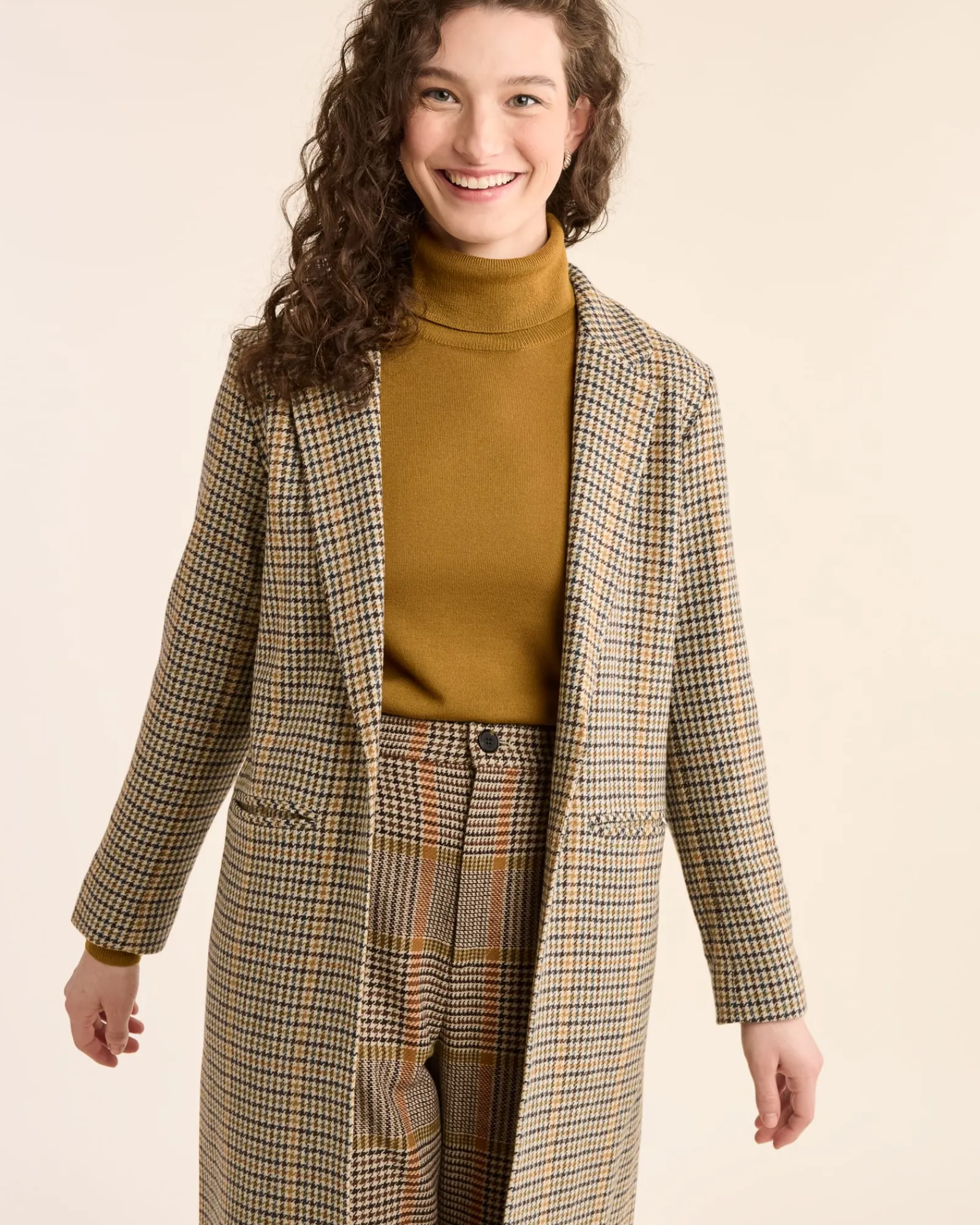 Pendleton WOMEN'S HUDSON LONG WOOL COAT TAN/BROWN CHECK Outlet