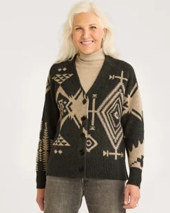 Pendleton WOMEN'S LAMBSWOOL MIXED GRAPHIC CARDIGAN BLACK/TAUPE Clearance