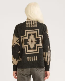 Pendleton WOMEN'S LAMBSWOOL MIXED GRAPHIC CARDIGAN BLACK/TAUPE Clearance