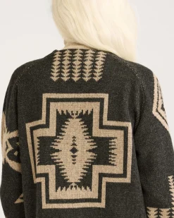 Pendleton WOMEN'S LAMBSWOOL MIXED GRAPHIC CARDIGAN BLACK/TAUPE Clearance