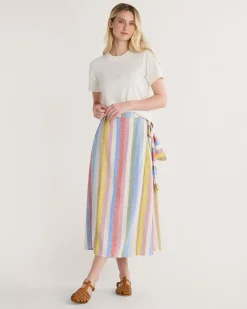 Pendleton WOMEN'S LINEN WRAP SKIRT MULTI STRIPE Best