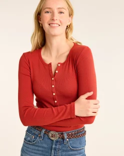 Pendleton WOMEN'S LONG-SLEEVE PIMA COTTON HENLEY RED OCHRE Outlet