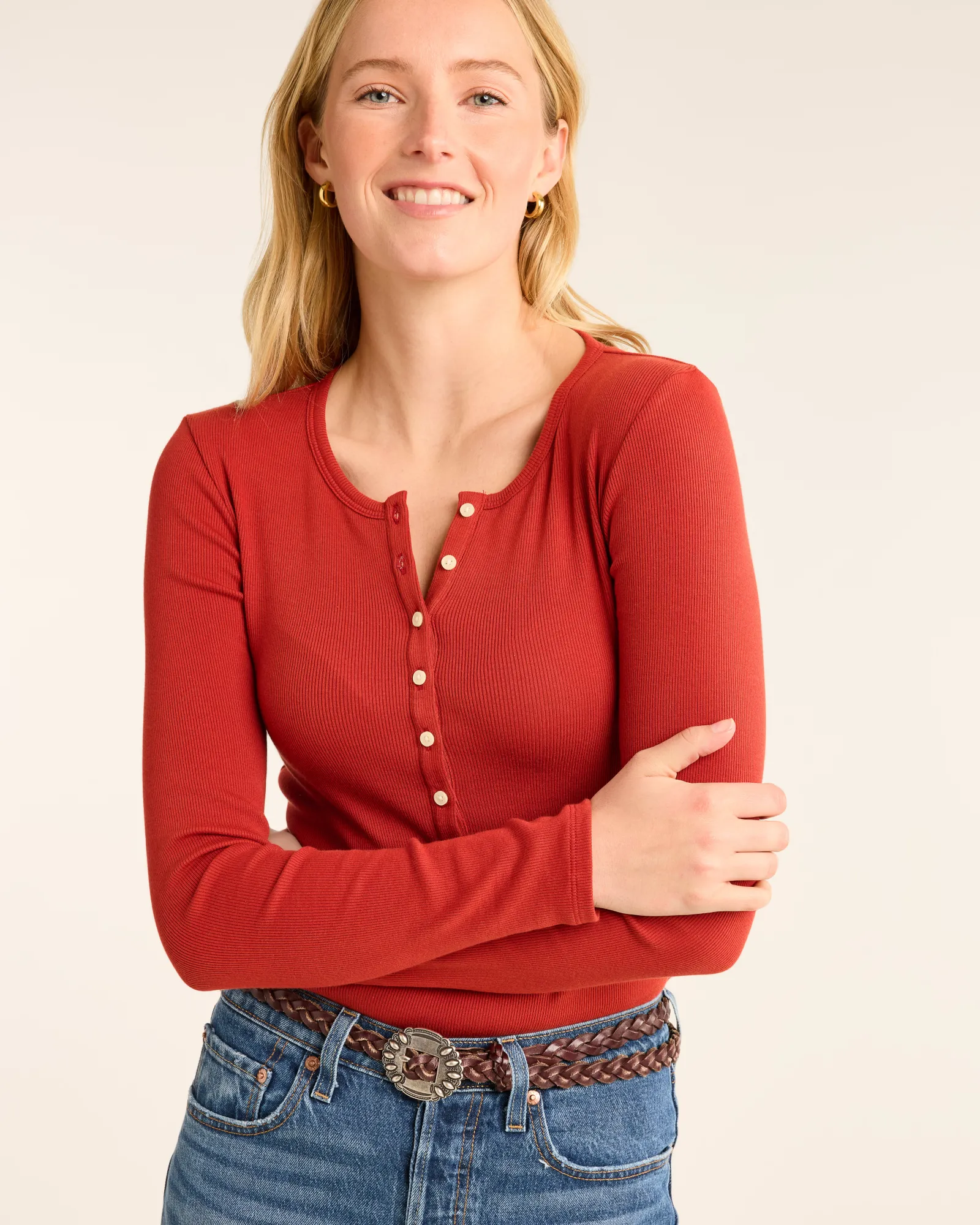 Pendleton WOMEN'S LONG-SLEEVE PIMA COTTON HENLEY RED OCHRE Outlet