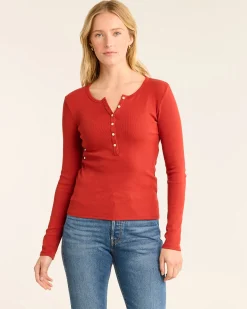 Pendleton WOMEN'S LONG-SLEEVE PIMA COTTON HENLEY RED OCHRE Outlet
