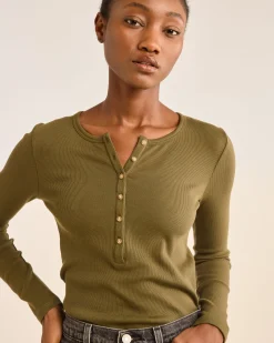 Pendleton WOMEN'S LONG-SLEEVE PIMA COTTON HENLEY DARK OLIVE Fashion