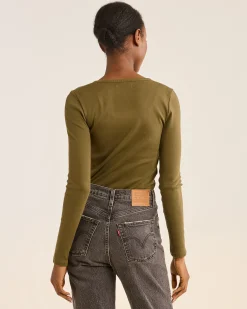 Pendleton WOMEN'S LONG-SLEEVE PIMA COTTON HENLEY DARK OLIVE Fashion