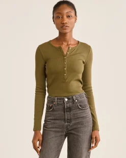 Pendleton WOMEN'S LONG-SLEEVE PIMA COTTON HENLEY DARK OLIVE Fashion