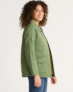 Pendleton WOMEN'S MARIGOLD CRINKLE QUILTED BARN COAT GREEN VINE Outlet
