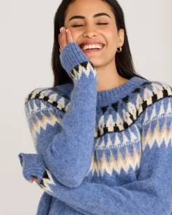 Pendleton WOMEN'S OVERSIZED ALPACA FAIR ISLE SWEATER LIGHT BLUE MULTI Fashion