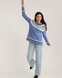 Pendleton WOMEN'S OVERSIZED ALPACA FAIR ISLE SWEATER LIGHT BLUE MULTI Fashion