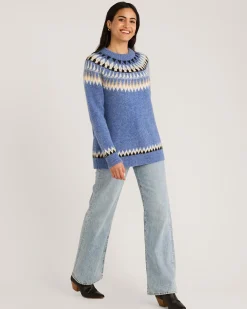 Pendleton WOMEN'S OVERSIZED ALPACA FAIR ISLE SWEATER LIGHT BLUE MULTI Fashion