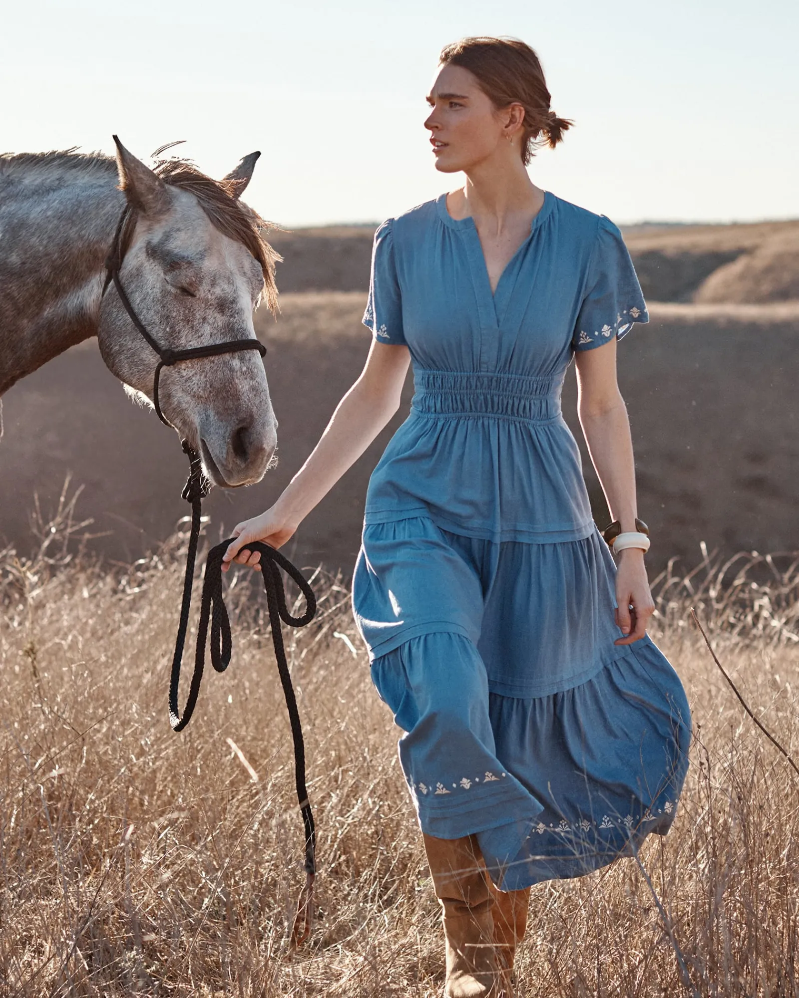 Pendleton WOMEN'S PENELOPE LINEN DRESS DUSTY BLUE Clearance