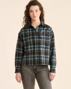Pendleton WOMEN'S PLAID CROPPED SHIRT GREY MIX/AQUA PLAID Fashion