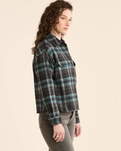 Pendleton WOMEN'S PLAID CROPPED SHIRT GREY MIX/AQUA PLAID Fashion