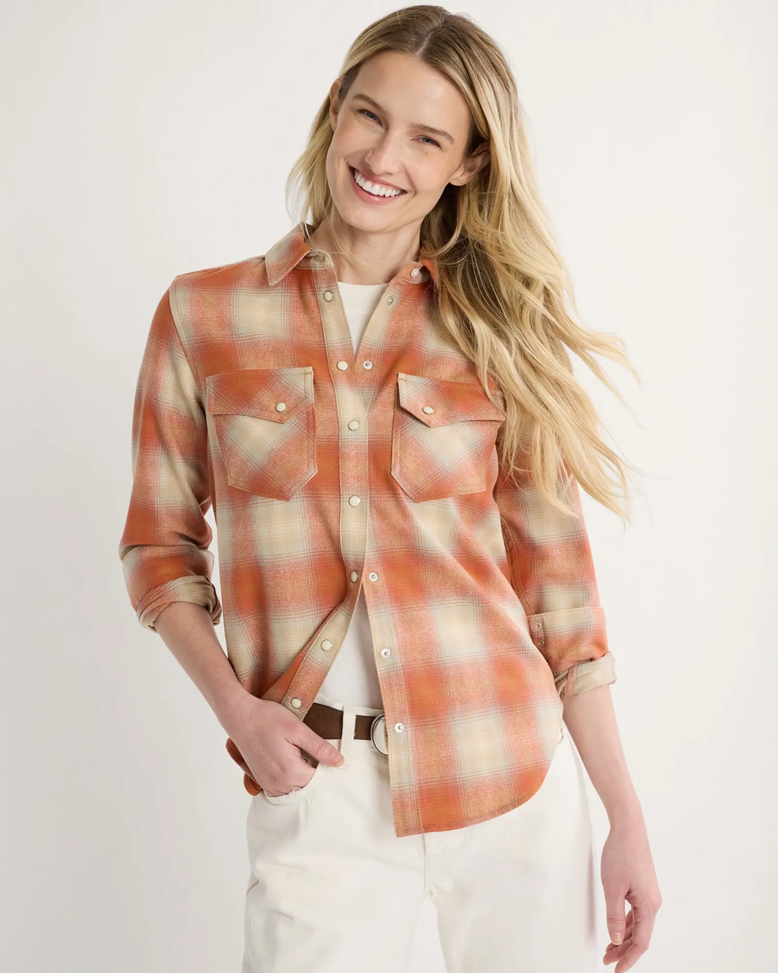 Pendleton WOMEN'S PLAID GAMBLER SHIRT ORANGE MULTI OMBRE Outlet