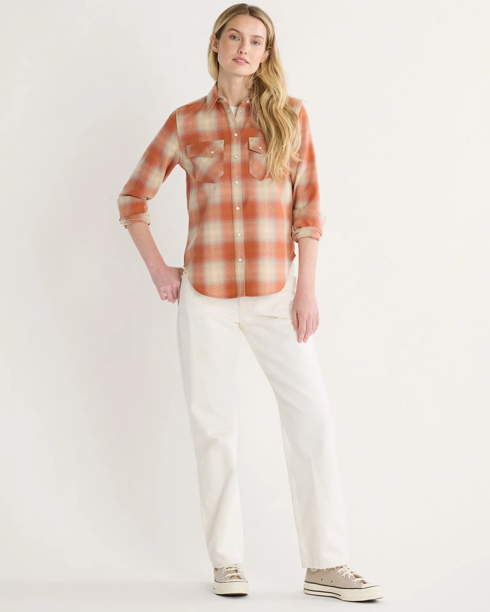 Pendleton WOMEN'S PLAID GAMBLER SHIRT ORANGE MULTI OMBRE Outlet