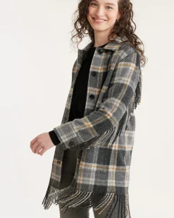 Pendleton WOMEN'S PLAID JOLENE WOOL FRINGED JACKET CHARCOAL MIX MULTI Best