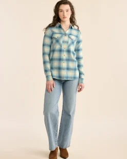 Pendleton WOMEN'S PLAID MADISON DOUBLEBRUSHED FLANNEL SHIRT AQUA OMBRE Clearance