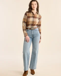 Pendleton WOMEN'S PLAID WORSTED WOOL SHIRT TAN/COPPER Hot