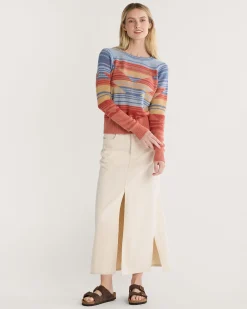 Pendleton WOMEN'S RAGLAN COTTON SWEATER INDIGO/RUST HEATHER Sale