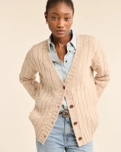 Pendleton WOMEN'S SHETLAND COLLECTION FISHERMAN CARDIGAN SOFT TAUPE Outlet