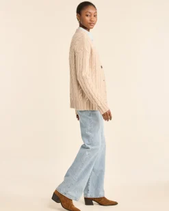 Pendleton WOMEN'S SHETLAND COLLECTION FISHERMAN CARDIGAN SOFT TAUPE Outlet