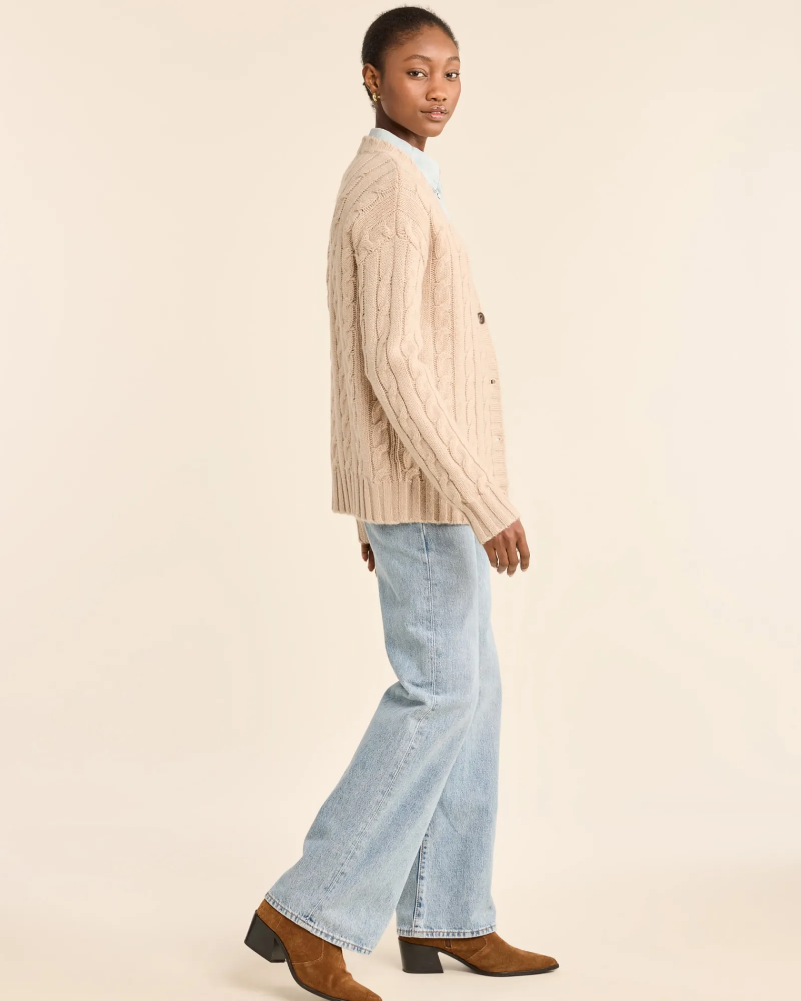 Pendleton WOMEN'S SHETLAND COLLECTION FISHERMAN CARDIGAN SOFT TAUPE Outlet