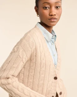Pendleton WOMEN'S SHETLAND COLLECTION FISHERMAN CARDIGAN SOFT TAUPE Outlet